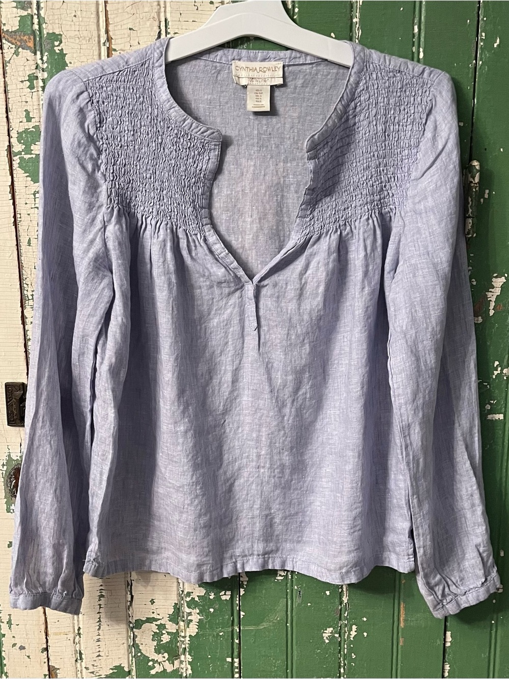 Cynthia Rowley Pale Lavender Smocked Yoke Linen Blouse - Women Top size Small